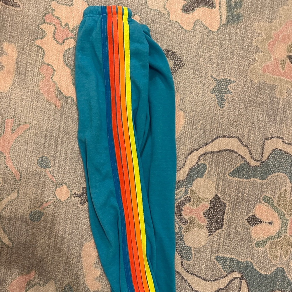 Teal Aviator Nation Sweatpants with Neon Stripes